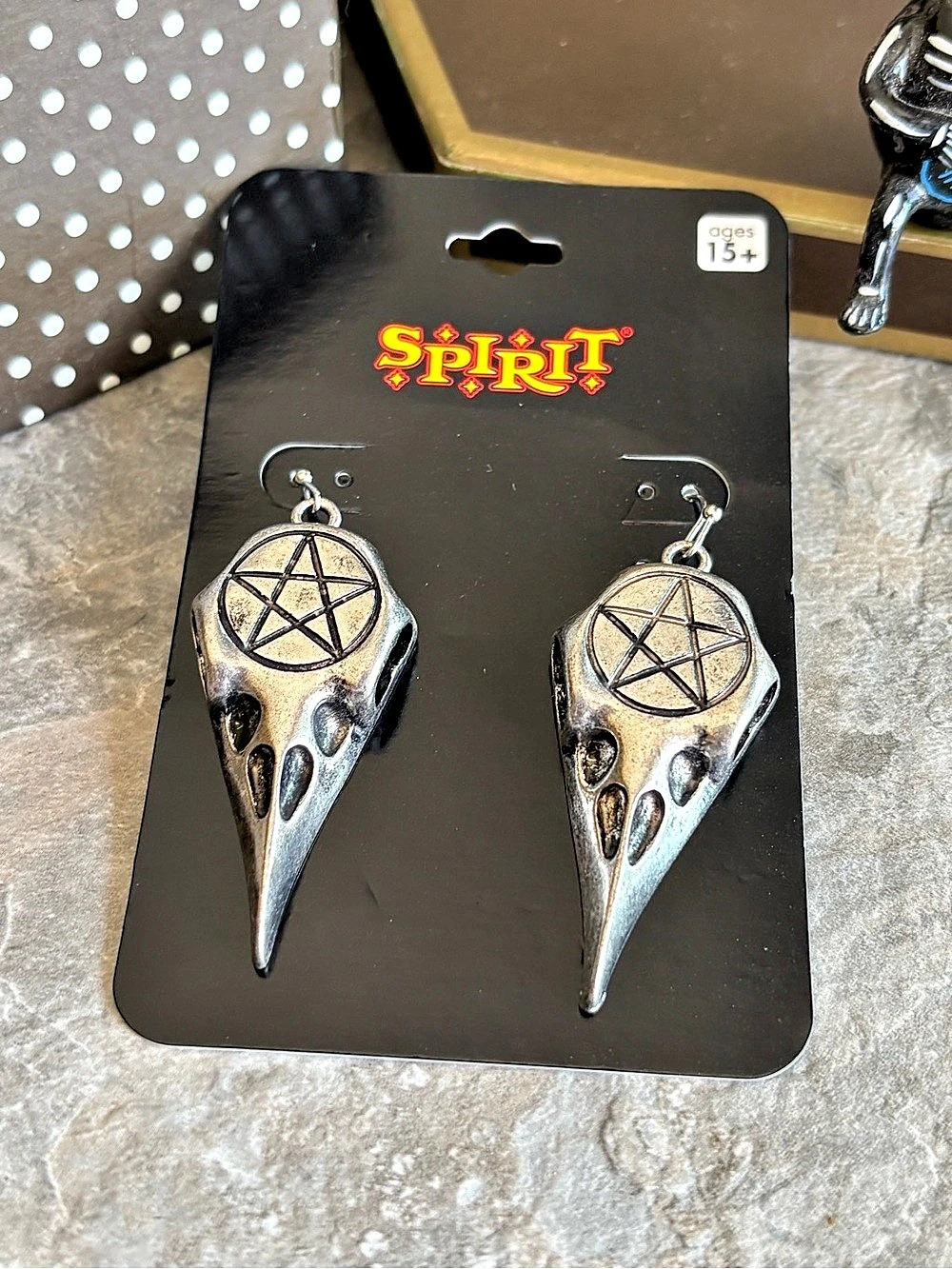 Halloween Pentagram Bird Skull Earrings